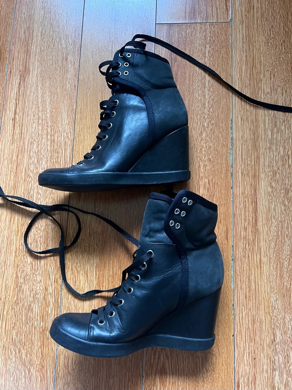 See By Chloe Black Wedge Lace-Up Ankle Boots 37.5
